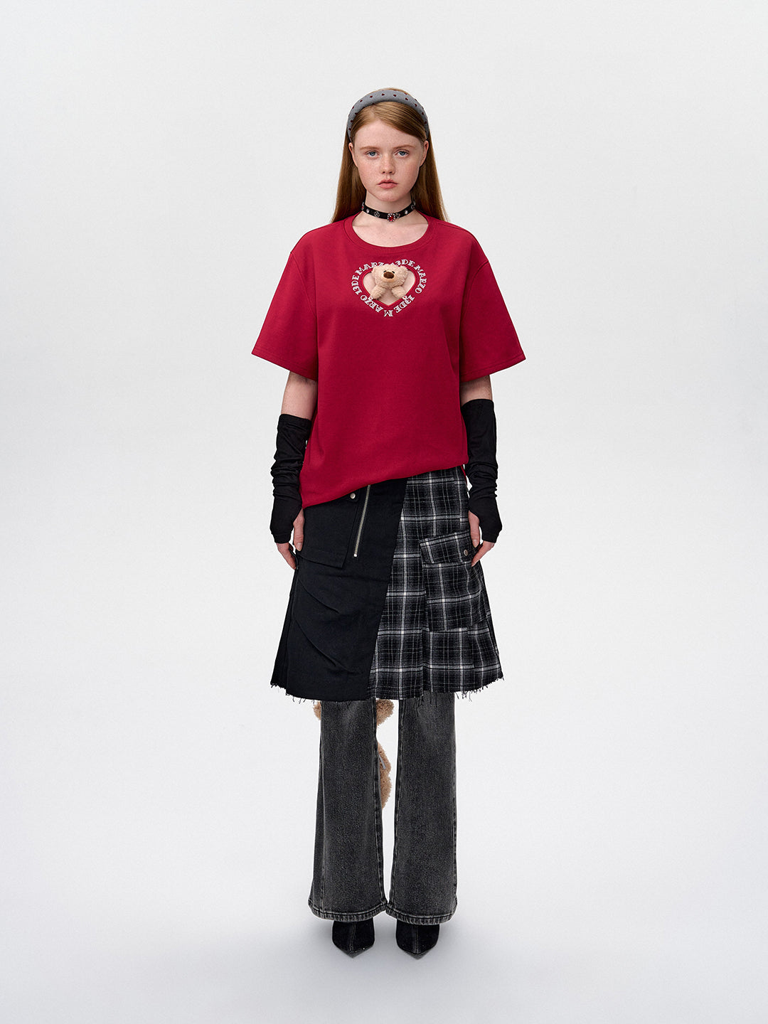 13DE MARZO Bear Hollow Heart T-shirt Red