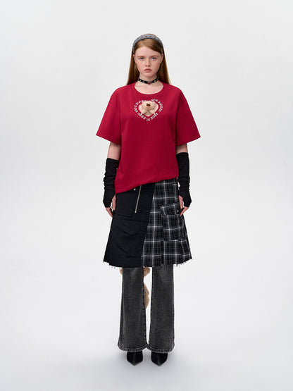 13DE MARZO Bear Hollow Heart T-shirt Red