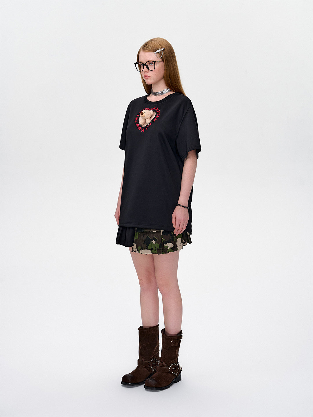 13DE MARZO Bear Hollow Heart T-shirt Black