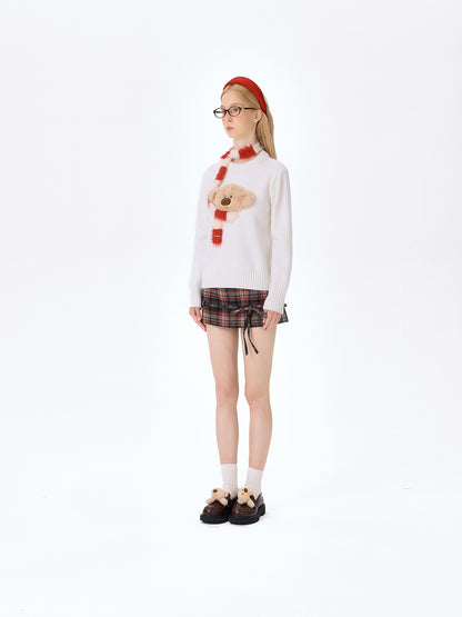 13DE MARZO Bear Thin Scarf Sweater White - 13DE MARZO