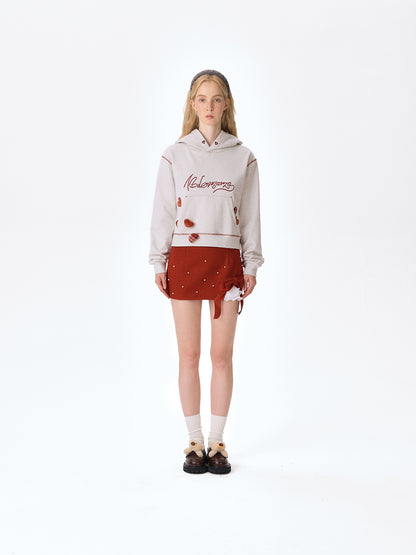 13DE MARZO Heart Bear Pocket Hoodie Grey