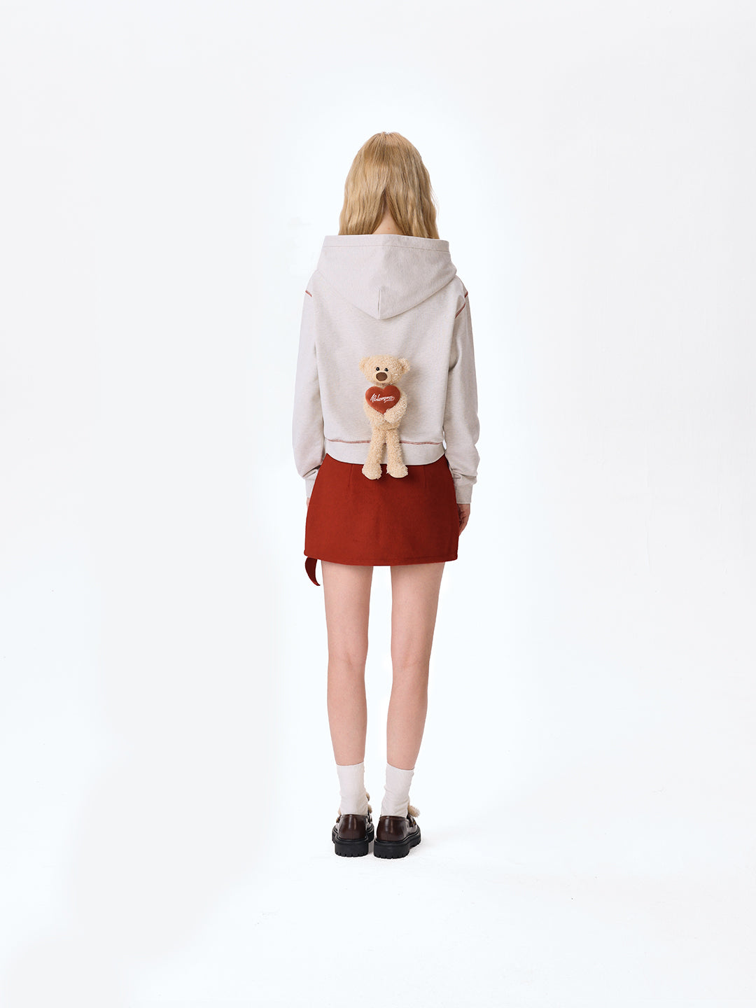 13DE MARZO Heart Bear Pocket Hoodie Grey