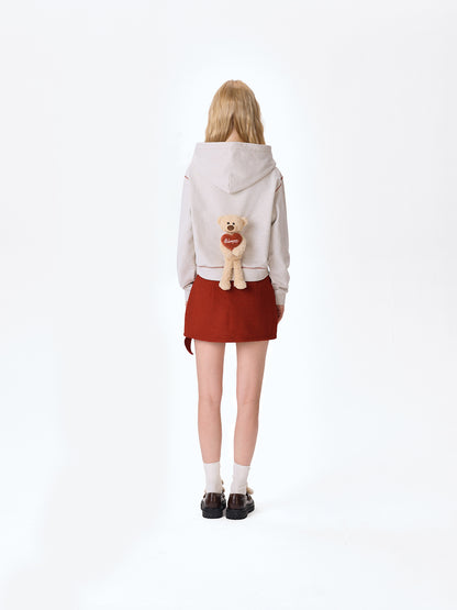 13DE MARZO Heart Bear Pocket Hoodie Grey