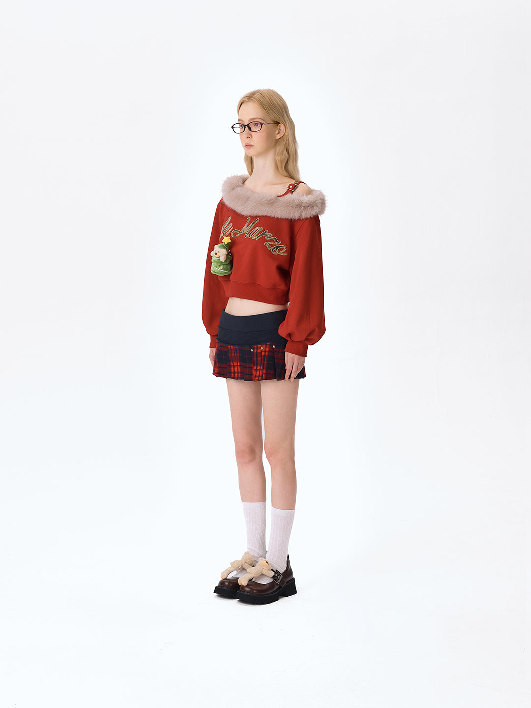 13DE MARZO Bear Christmas Off Shoulder Sweater