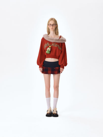 13DE MARZO Bear Christmas Off Shoulder Sweater