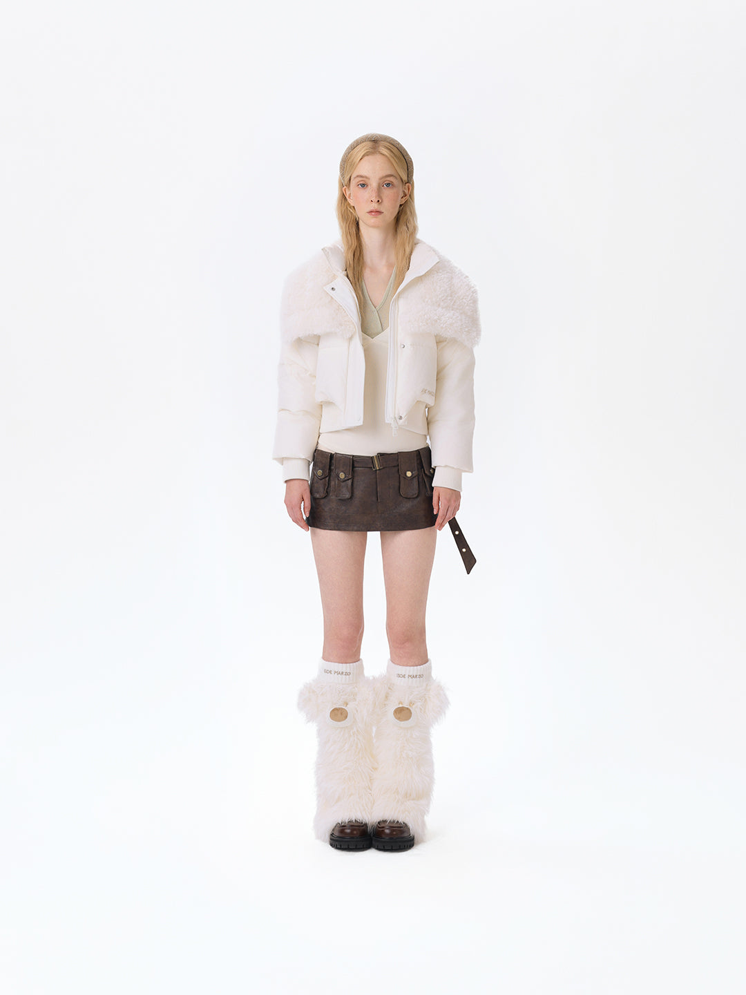 13DE MARZO Doozoo Detachable Short Down Jacket Beige - 13DE MARZO