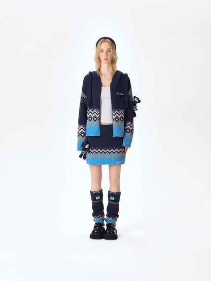 13DE MARZO Fair Isle Bear Cardigan Navy Blue - 13DE MARZO