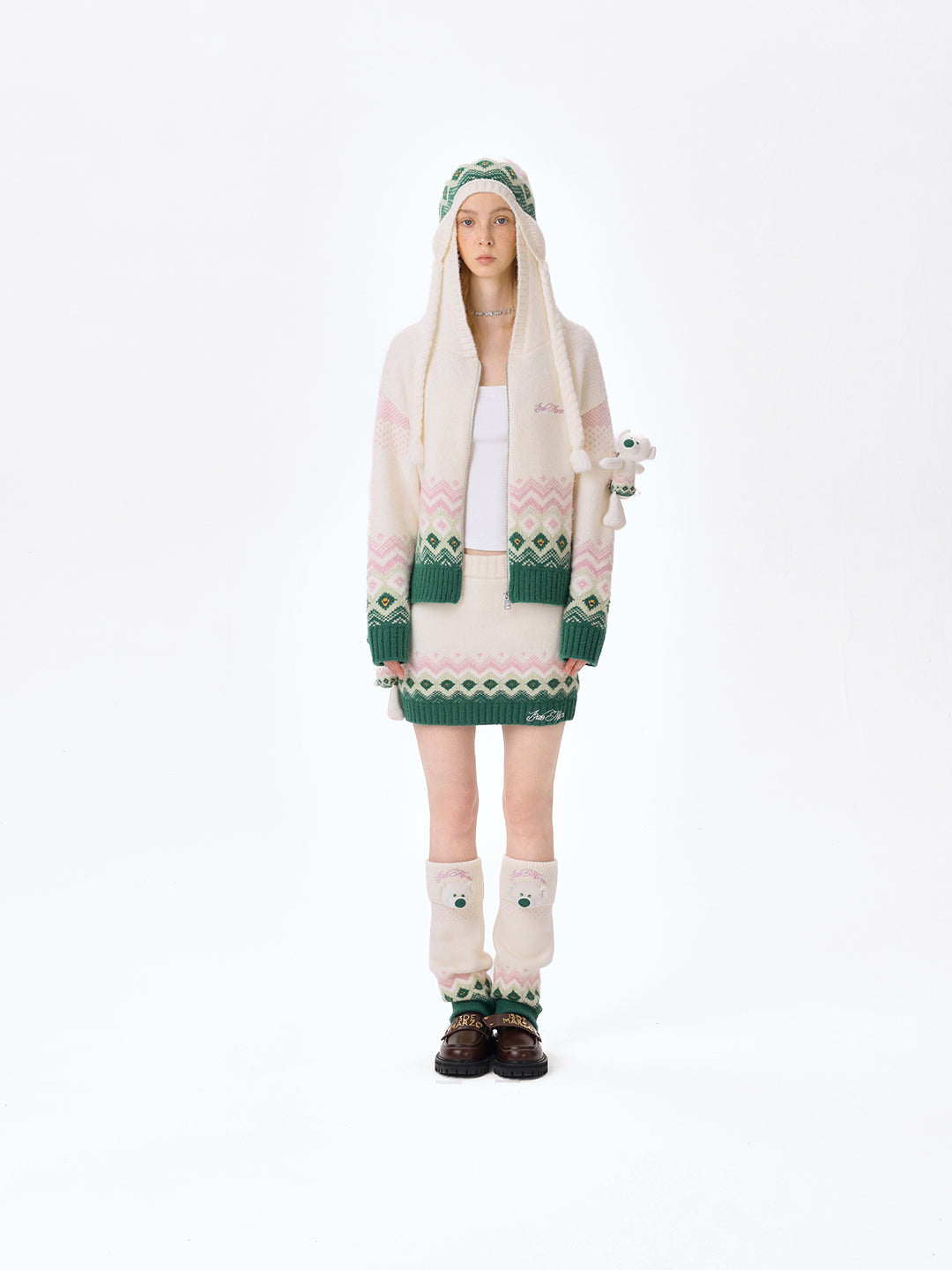 13DE MARZO Fair Isle Bear Cardigan Beige - 13DE MARZO