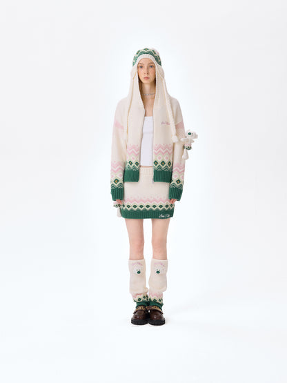 13DE MARZO Fair Isle Bear Cardigan Beige - 13DE MARZO