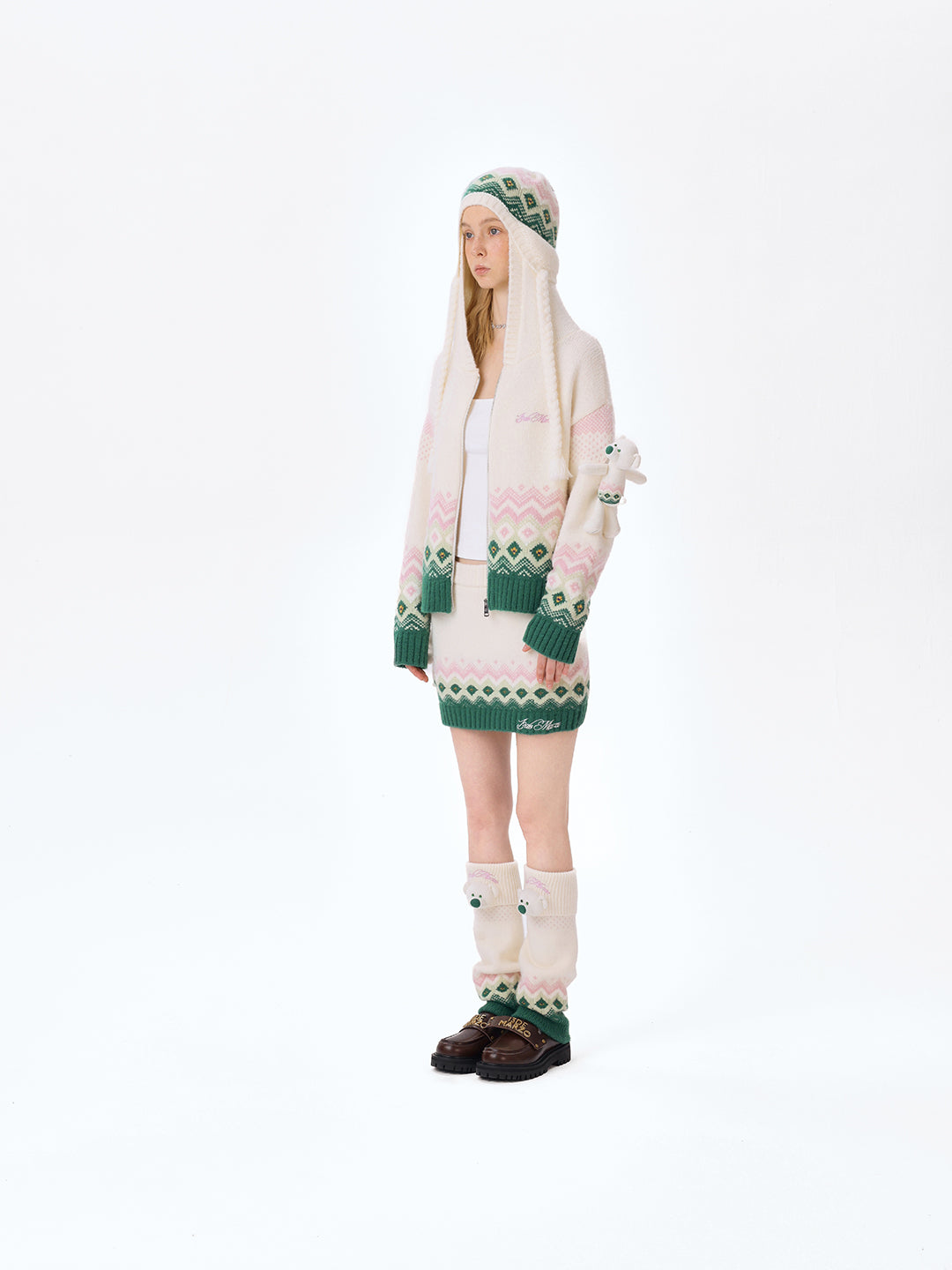 13DE MARZO Fair Isle Bear Cardigan Beige - 13DE MARZO