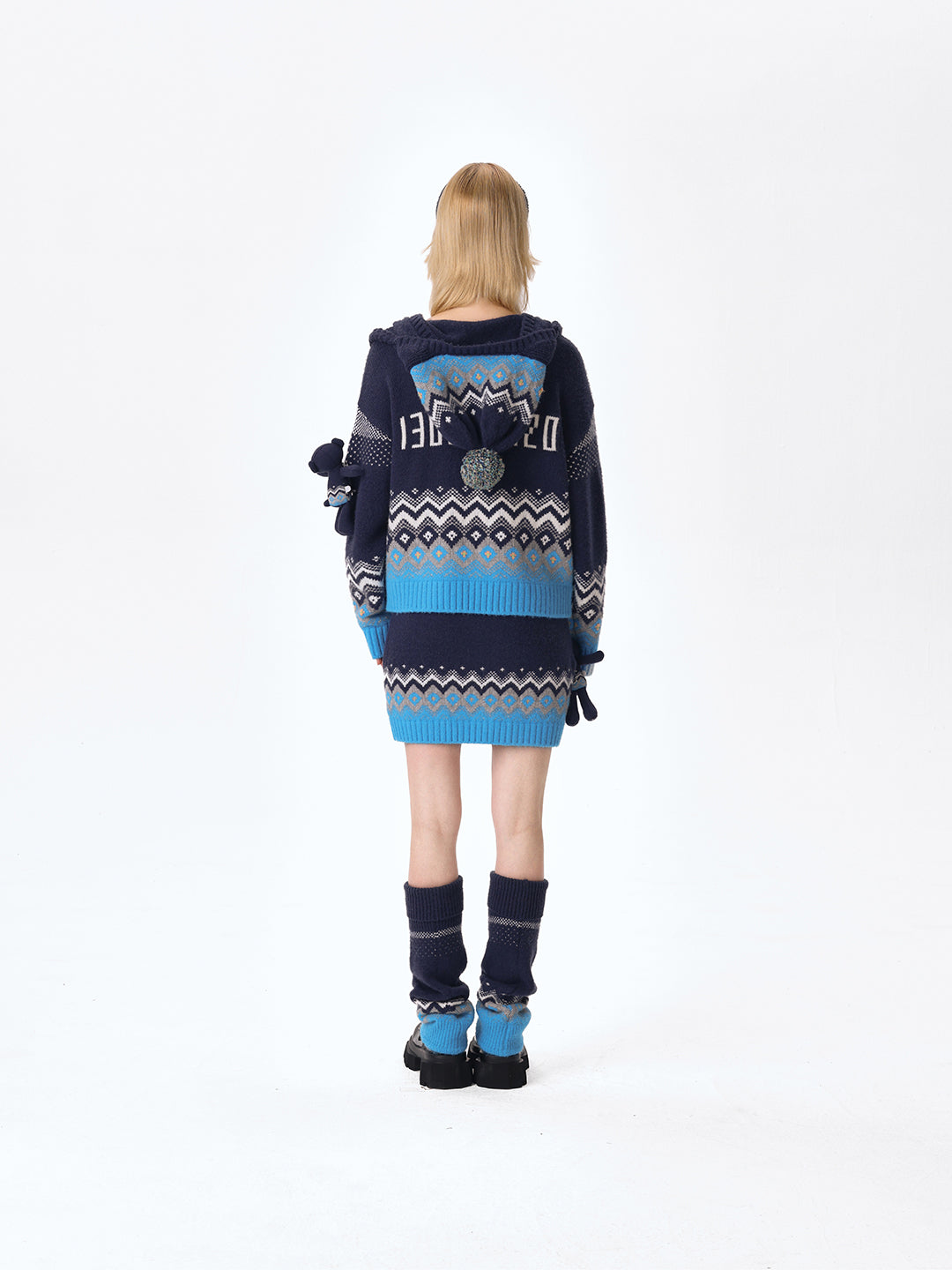 13DE MARZO Fair Isle Bear Cardigan Navy Blue - 13DE MARZO