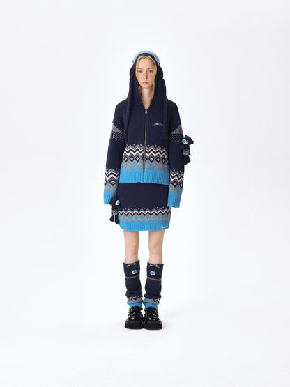 13DE MARZO Fair Isle Bear Cardigan Navy Blue - 13DE MARZO