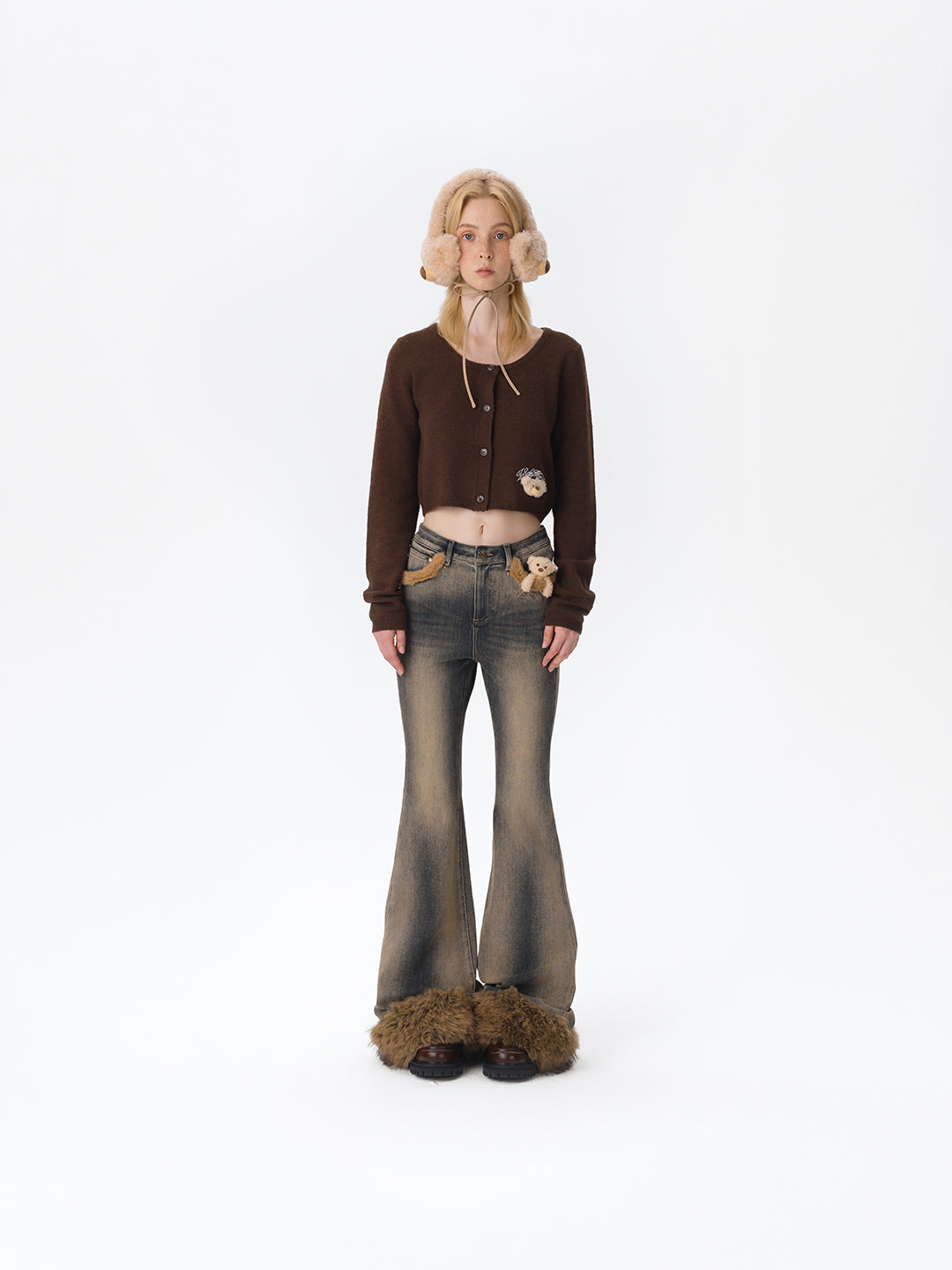 13DE MARZO Bear Vintage Fur Bell Bottom Jeans Navy blue - 13DE MARZO