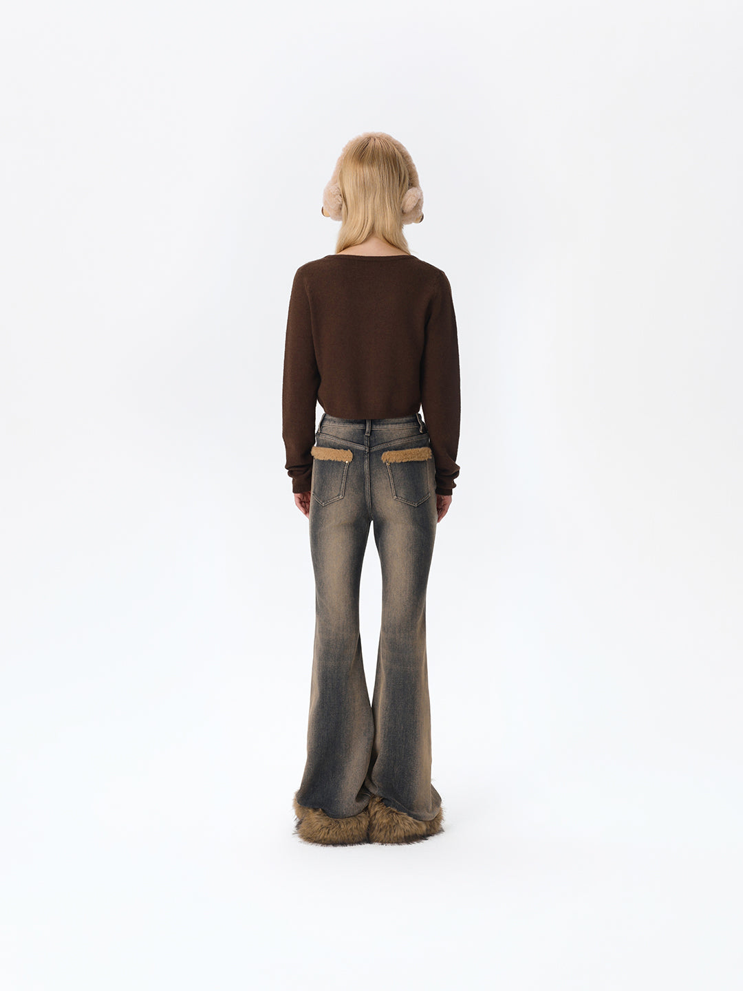 13DE MARZO Bear Vintage Fur Bell Bottom Jeans Navy blue - 13DE MARZO