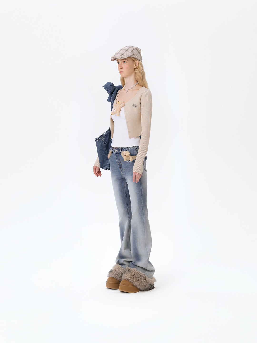 13DE MARZO Bear Denim Jacket  Tote Bag Blue - 13DE MARZO