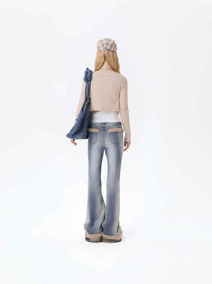 13DE MARZO Bear Vintage Fur Bell Bottom Jeans Blue - 13DE MARZO