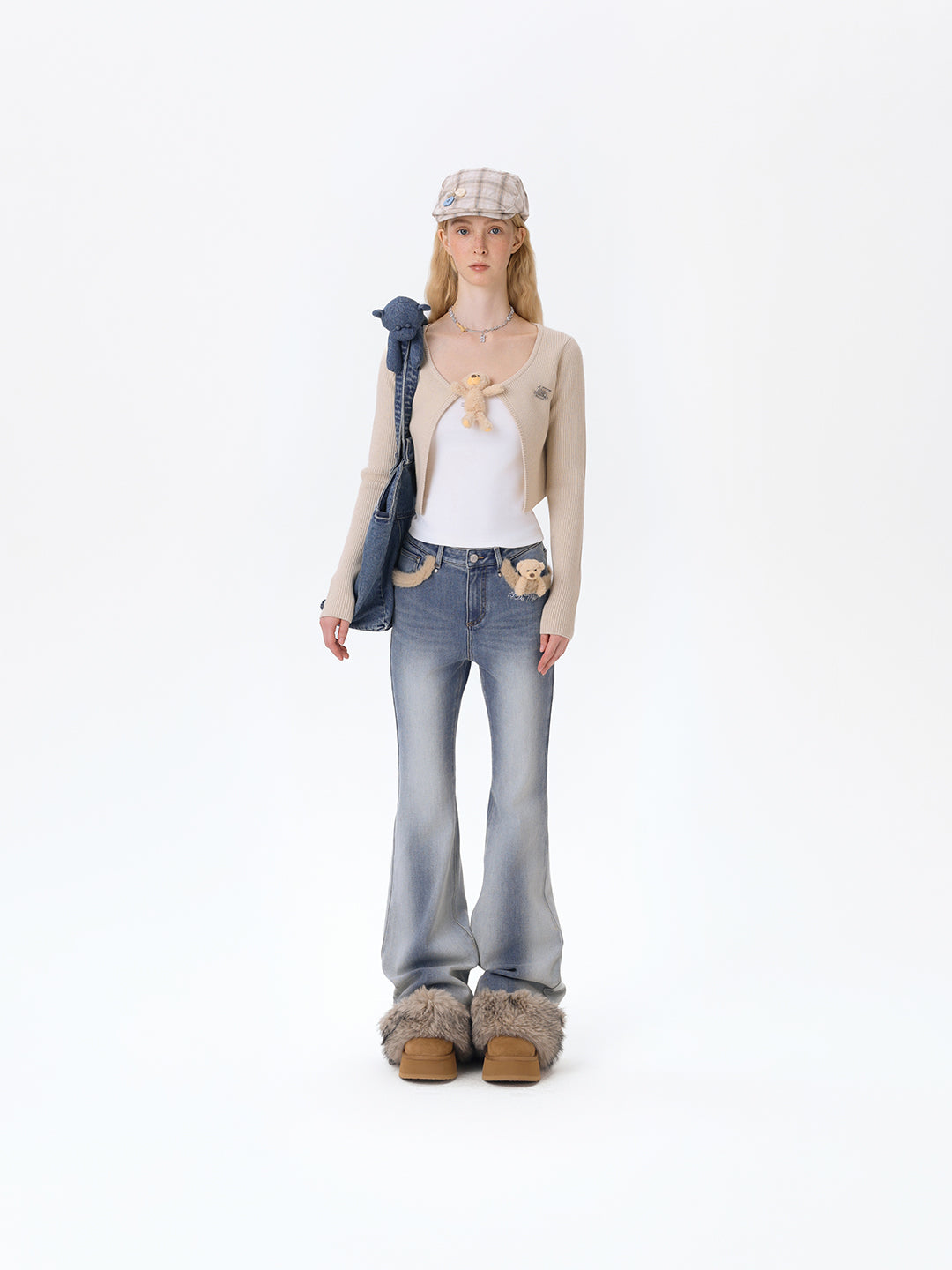 13DE MARZO Bear Denim Jacket  Tote Bag Blue - 13DE MARZO