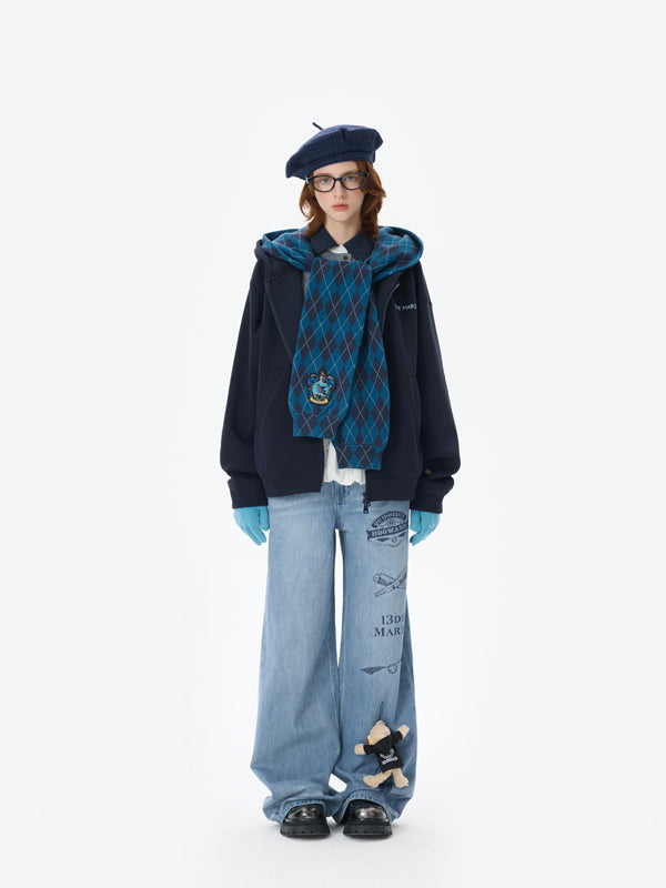 Harry Potter × 13DE MARZO Hogwarts Four Houses Bear Zipper Hoodie - 13DE MARZO