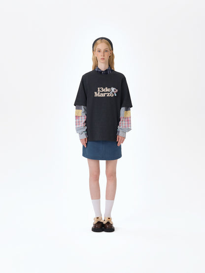 13DE MARZO Bear Plaid Sleeve T-shirt - 13DE MARZO