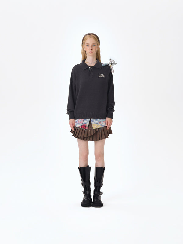 13DE MARZO Plaid Bear Polo Sweater - 13DE MARZO