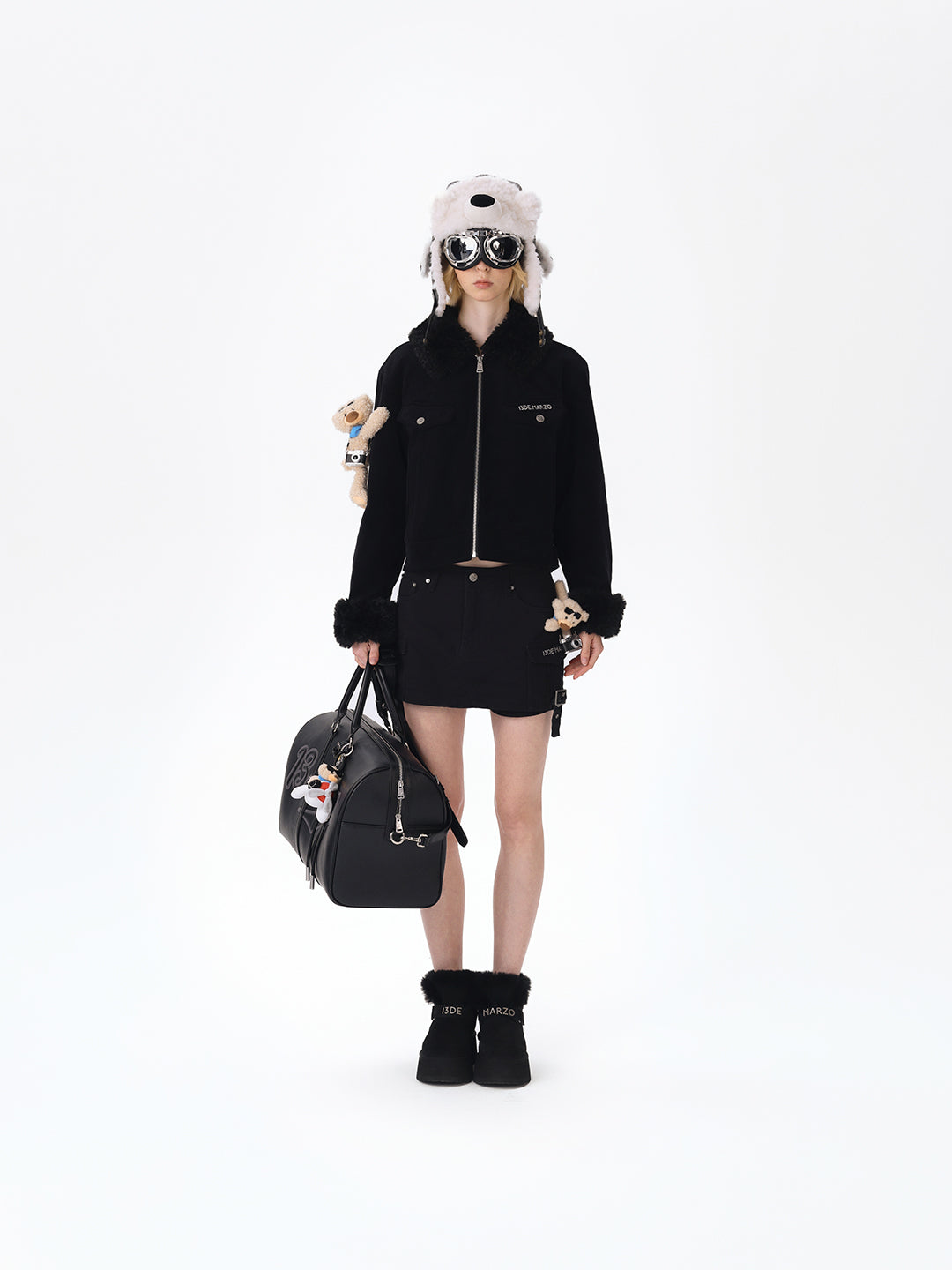 13DE MARZO Bear Plush Snow Boots Black - 13DE MARZO