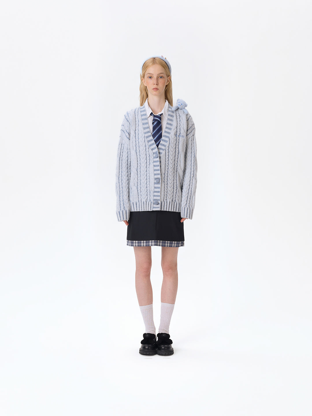 13DE MARZO Bear Yarn Weave Cardigan Blue - 13DE MARZO