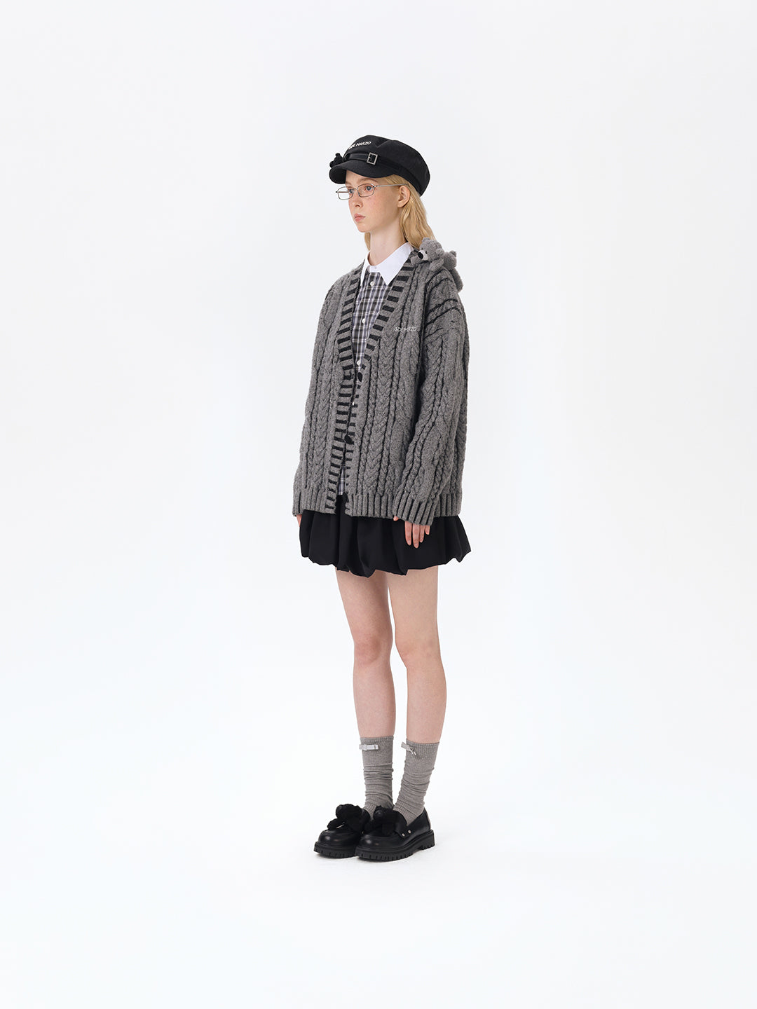 13DE MARZO Bear Yarn Weave Cardigan Dark Grey - 13DE MARZO
