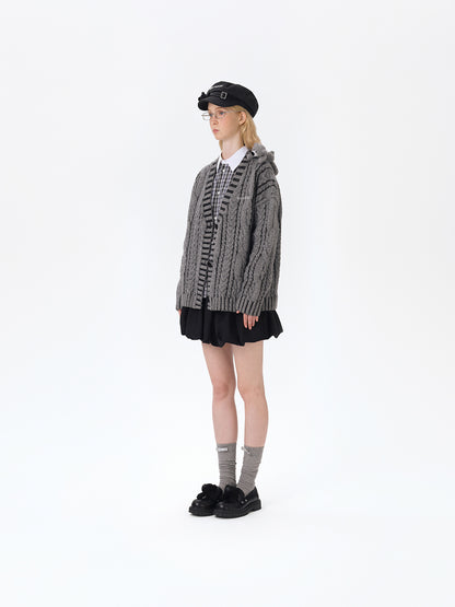 13DE MARZO Bear Yarn Weave Cardigan Dark Grey - 13DE MARZO