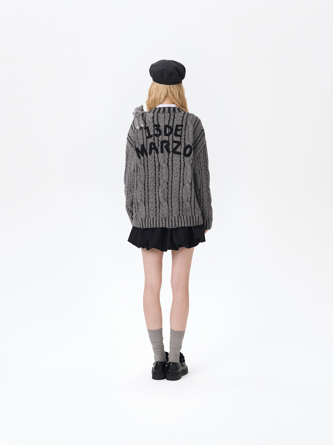 13DE MARZO Bear Yarn Weave Cardigan Dark Grey - 13DE MARZO