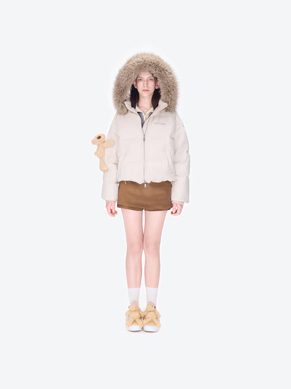 13DE MARZO Bear Fuzzy Hood Down Jacket Almond - 13DE MARZO