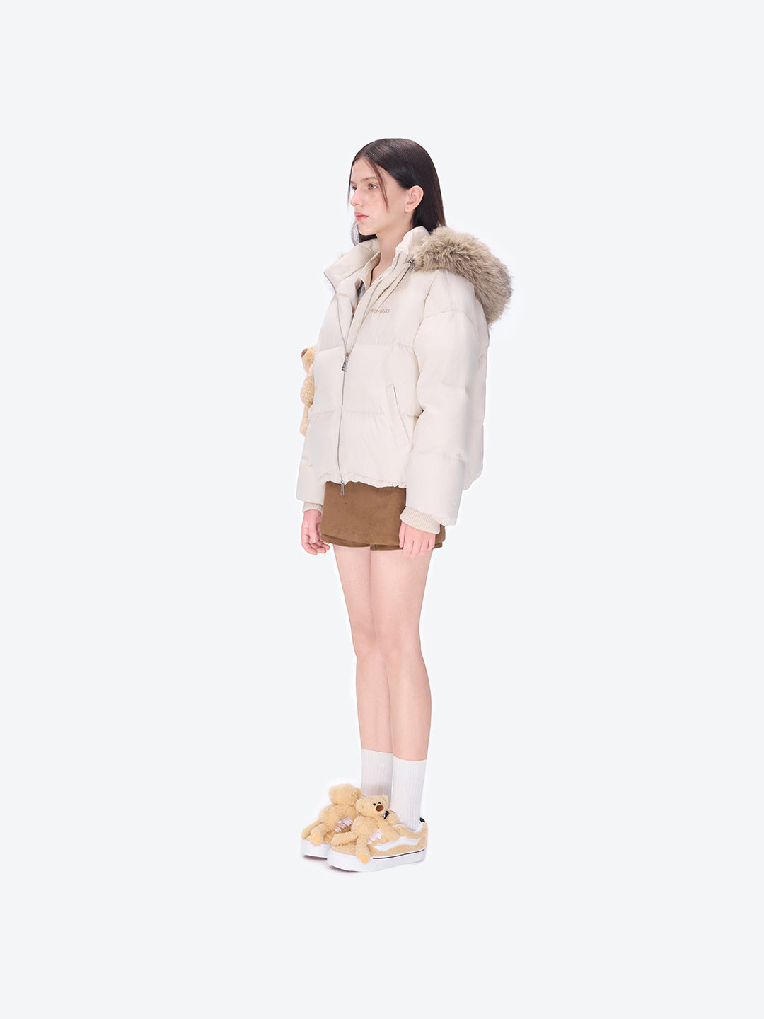 13DE MARZO Bear Fuzzy Hood Down Jacket Almond - 13DE MARZO
