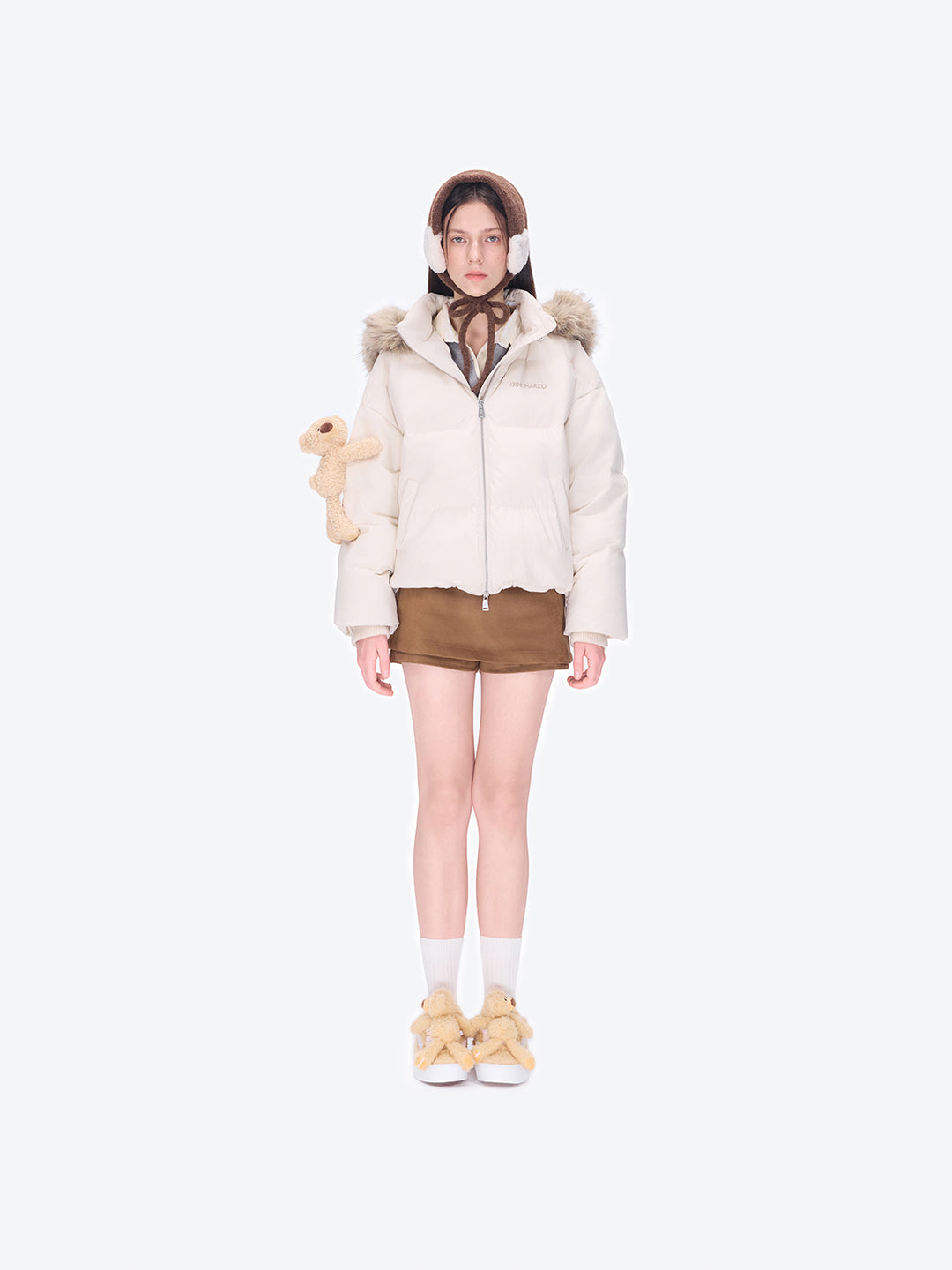 13DE MARZO Bear Fuzzy Hood Down Jacket Almond - 13DE MARZO