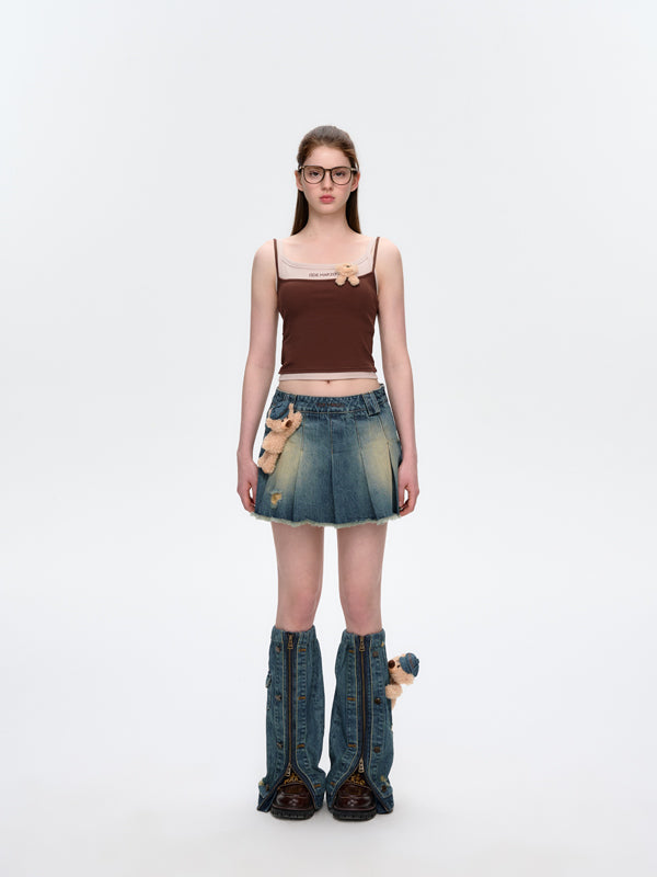 13DE MARZO Denim Frayed Skort - 13DE MARZO