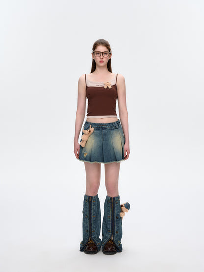 13DE MARZO Denim Frayed Skort - 13DE MARZO