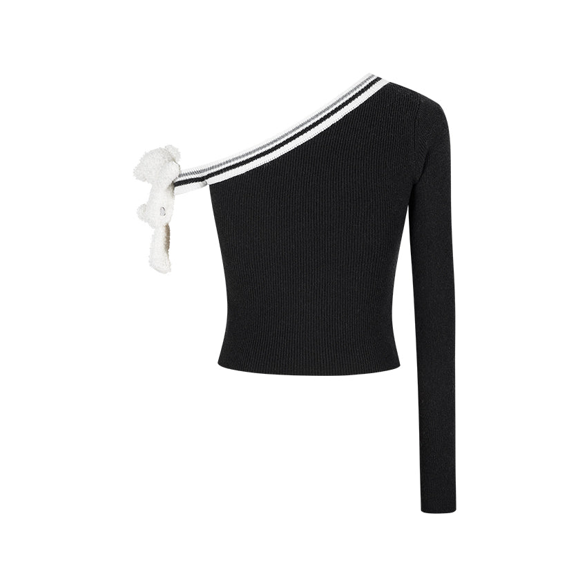 13DE MARZO Asymmetrical Shoulder Knit Long Sleeve - 13DE MARZO
