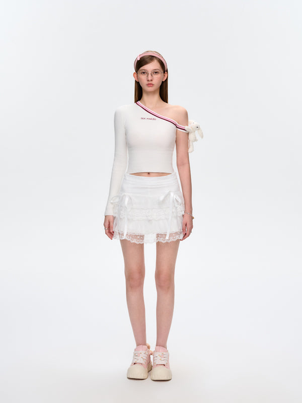 13DE MARZO Asymmetrical Shoulder Knit Long Sleeve - 13DE MARZO