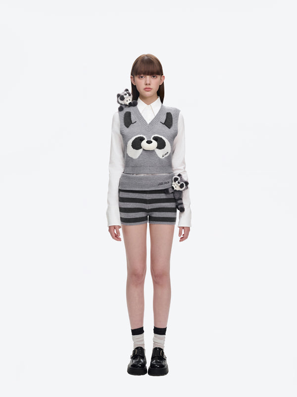 13DE MARZO Raccoon Bear Knitted Shorts - 13DE MARZO