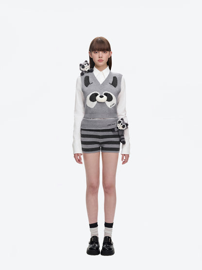 13DE MARZO Raccoon Bear Knitted Shorts - 13DE MARZO