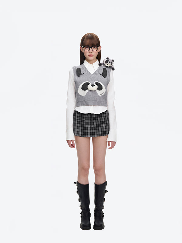 13DE MARZO Raccoon Bear Knitted Vest - 13DE MARZO