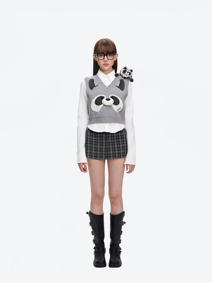 13DE MARZO Raccoon Bear Knitted Vest - 13DE MARZO