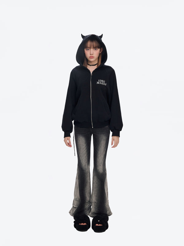 13DE MARZO Angel Devil Bear Zipped Hoodie - 13DE MARZO