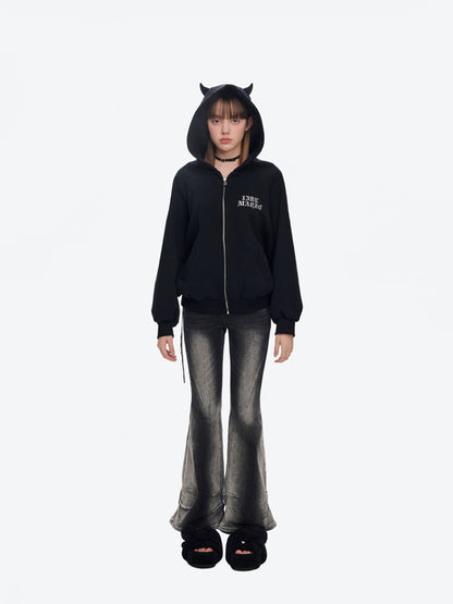 13DE MARZO Angel Devil Bear Zipped Hoodie - 13DE MARZO