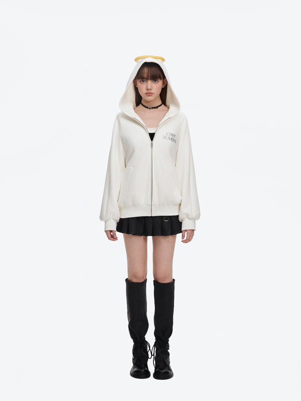 13DE MARZO Angel Devil Bear Zipped Hoodie
