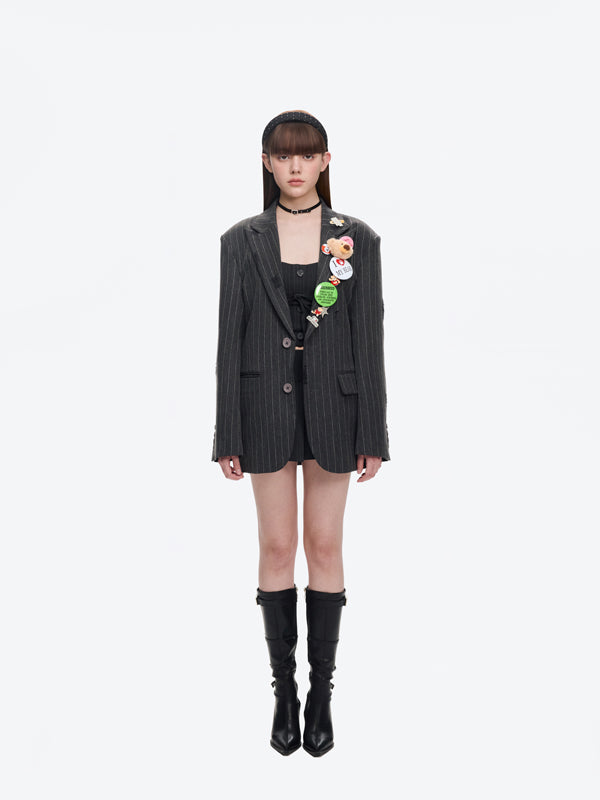 13DE MARZO Badge Striped Vintage Blazer - 13DE MARZO