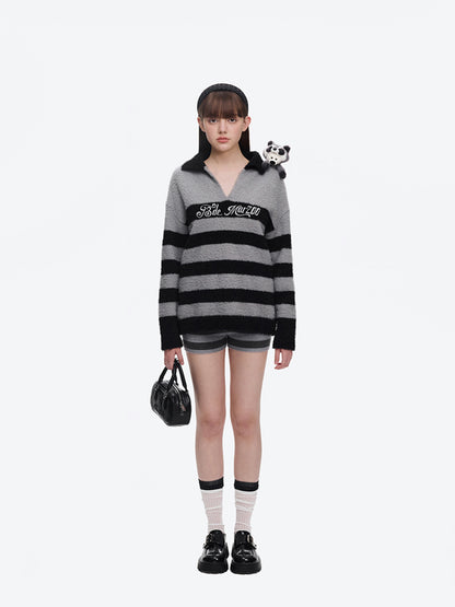 13DE MARZO Raccoon Bear Striped Sweater - 13DE MARZO