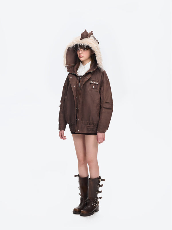 13DE MARZO Doozoo Detachable Fur Collar Leather Jacket - 13DE MARZO