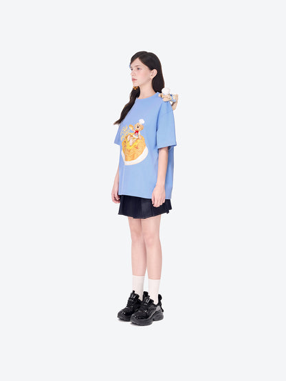 13DE MARZO Bear  Macau Tart T-shirt Blue