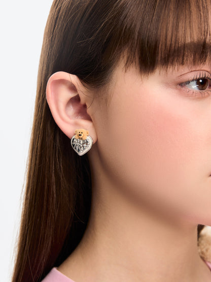 13DE MARZO Bear Heart Pearl Ear Stud - 13DE MARZO