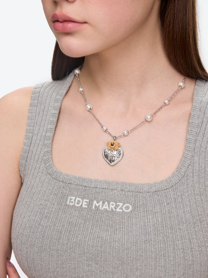 13DE MARZO Bear Heart Pearl Long Necklace - 13DE MARZO
