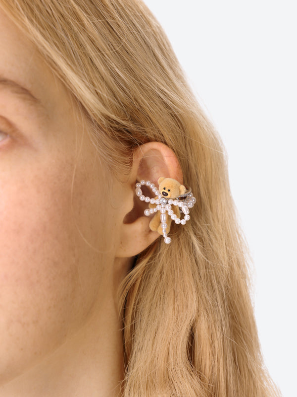 13DE MARZO Bear Pearl Bow Zircon Ear Clip - 13DE MARZO